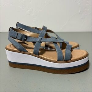 Lucky Brand Blue Platform Wedge Sandals Ankle Buckle Strap Size 7M